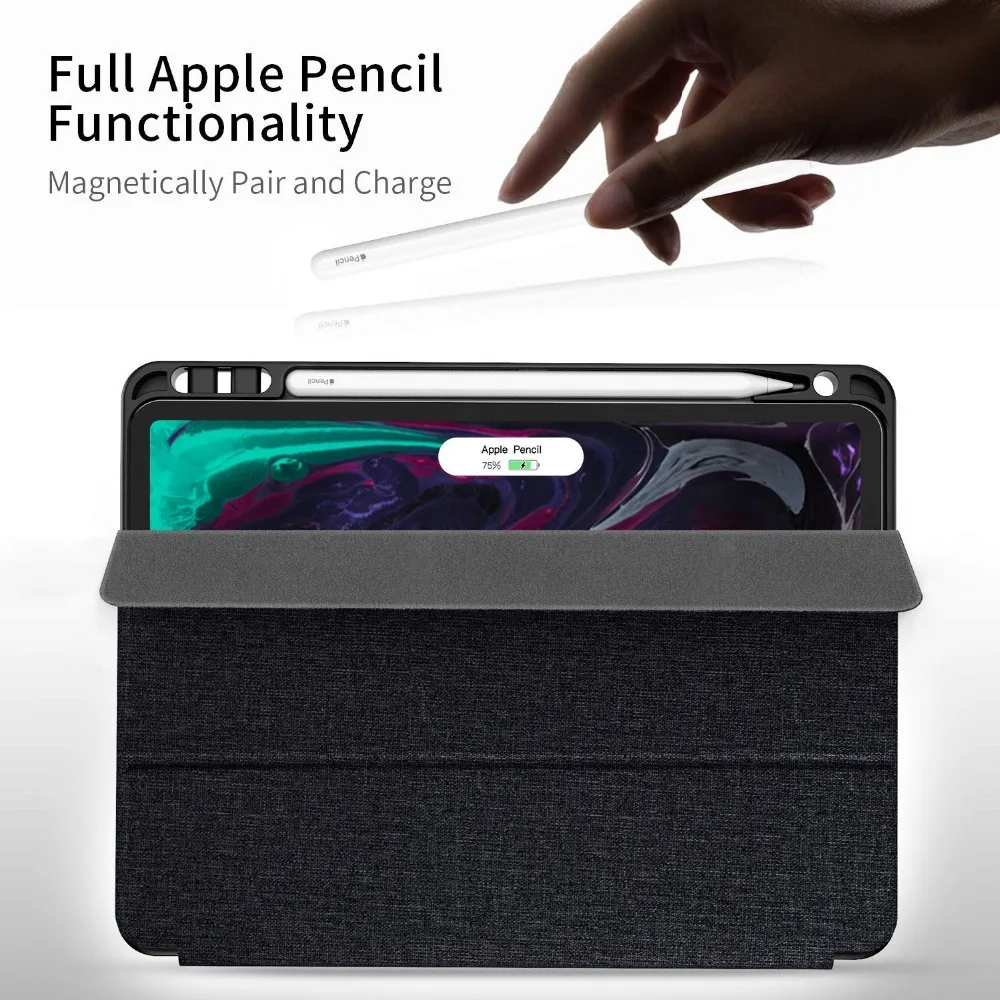 Skup Etui do ipada Pro 12.9 2018 z pojemnik na ołówki ze skóry PU przednia okładka miękka silikonowa tył inteligentny etui do ipada Pro 12.9 2017 2015