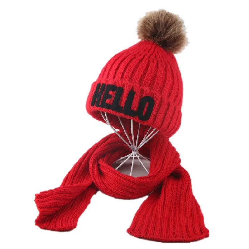 

Children's winter hat scarf set 3-10years old warm wool cotton knit cap collar suits boys girls baby head wear accessory caps