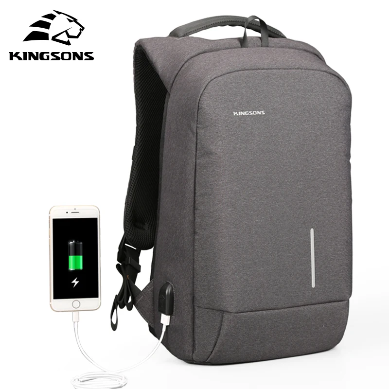 

Kingsons USB Charge Anti Theft fashion Backpack Men Travel Security Waterproof Backpacks College Male Laptop Backpack School B