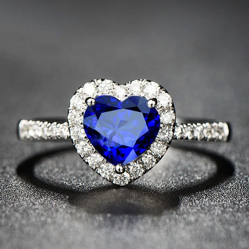 PANSYSEN амулеты 7 мм Сердце натуральный сапфир драгоценный камень кольца для женщин Натуральная 925 пробы серебряные ювелирные изделия обручальное кольцо подарки