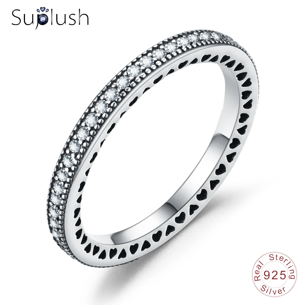 

Suplush Authentic 100% 925 Sterling Silver Ring Cubic Zirconia Heart Openwork Wedding Rings For Bride Fine Jewelry PSRI0152-B