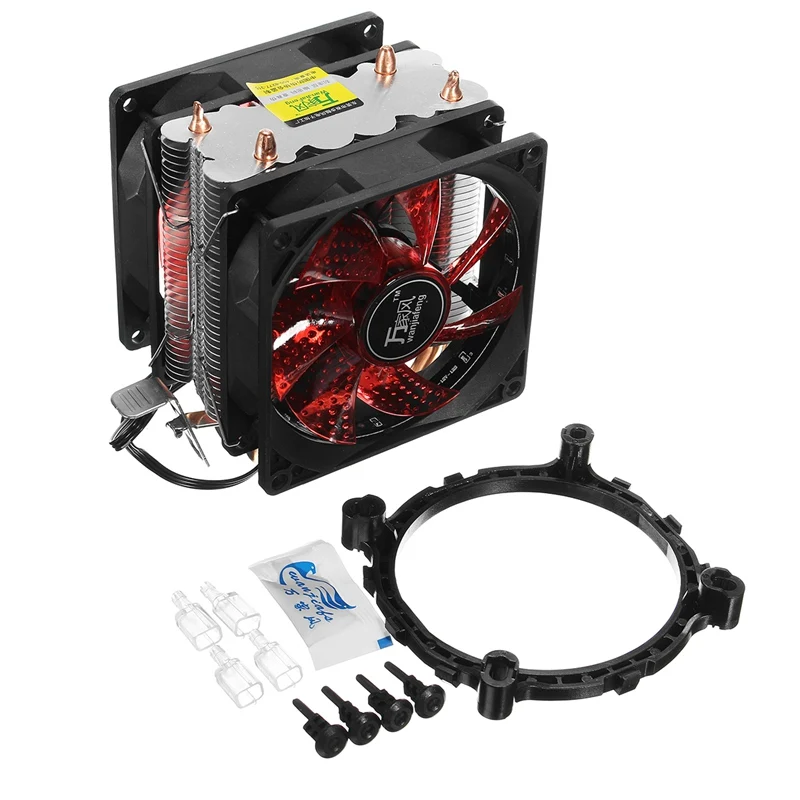 LED 2 Heat Pipe Quiet CPU Cooler Heatsink Dual Fan For LGA 1155 775 1156 AMD 12V Dual CPU Cooler Quiet Powerful Fan For AMD huanghai luxury cpu radiator 775 115x cpu fan 4 heat pipe intelligent led fan