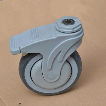 

5-inch plastic super synthetic rubber TPR medical bed caster with brake Ball Bearing wheel