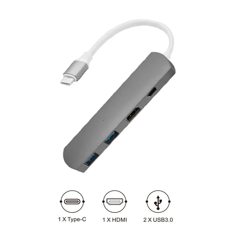 

4 in 1 USB Type C Hub with 1 4K HDMI Port and 2 USB 3.0 Ports for MacBook USB Type C Adapter Hub