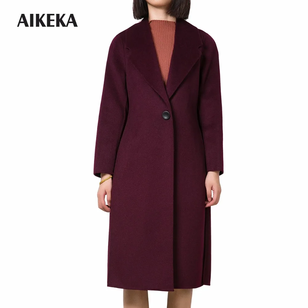 AIKEKA Pure Handmade cashmere vestido elegant 80% long overcoat wool jacket Autumn Winter Women women trenchcoat | Женская одежда