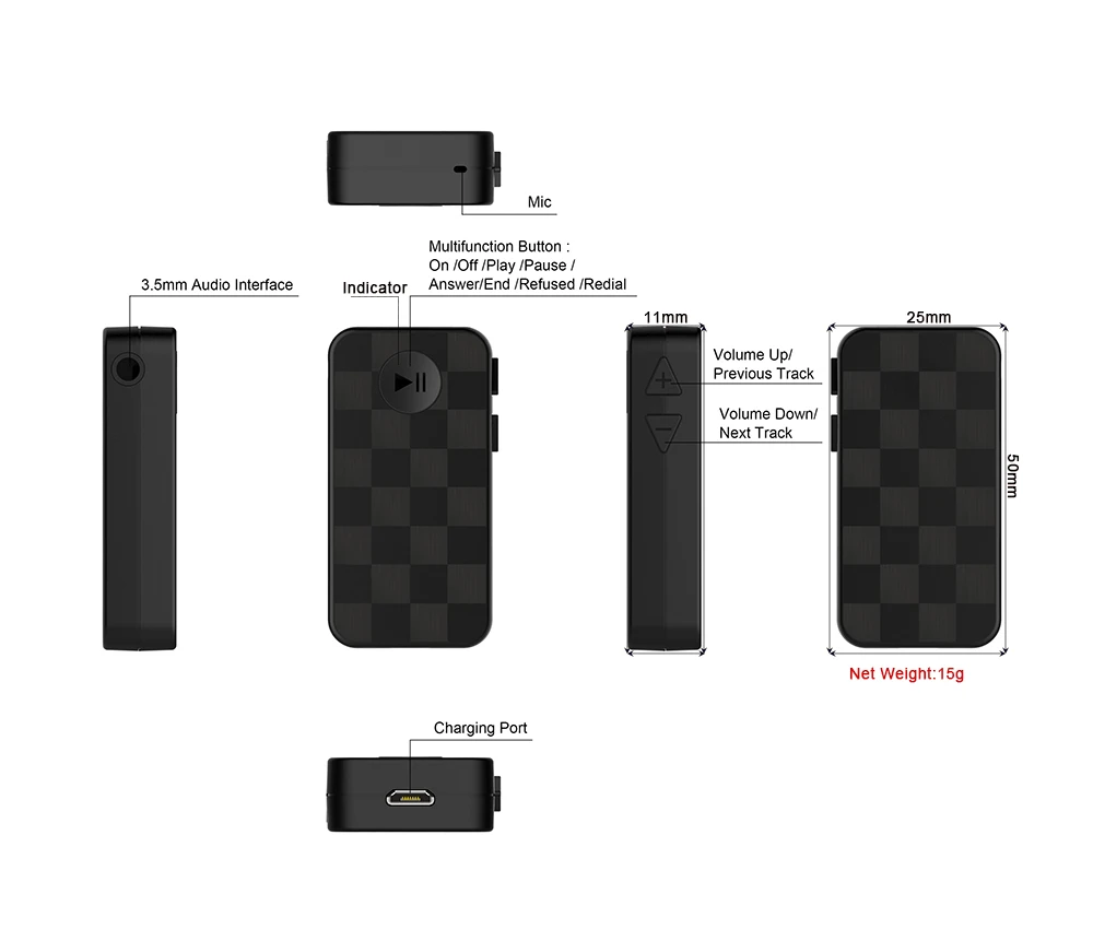 Adaptador de áudio bluetooth 5.0 aux, adaptador