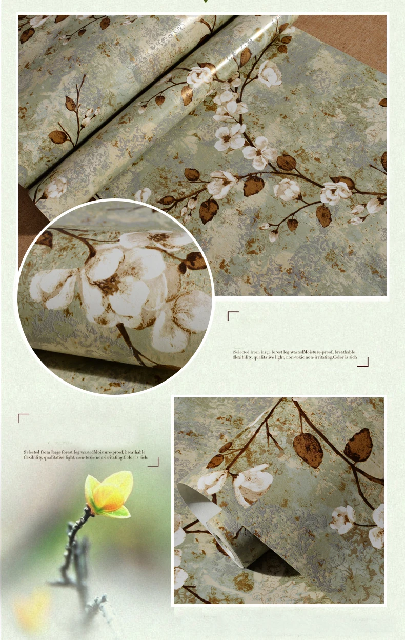 Американский винтажный Сливовый цветок настенная бумага Ретро Papel настенная бумага s рулон Декор для гостиной скачать цветочный Papel Tapiz QZ020