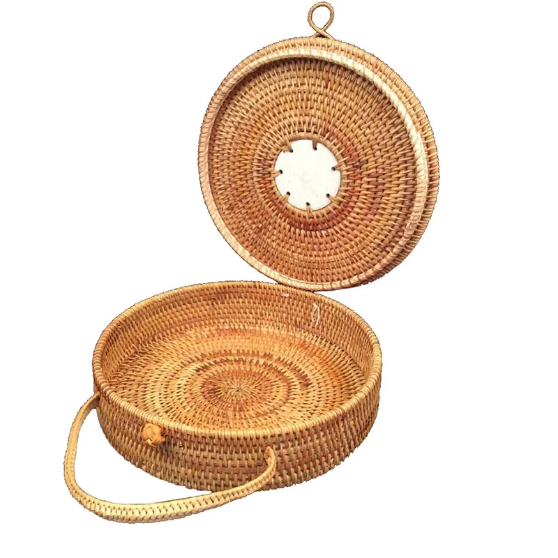 Women Straw Bag Circle Summer Female Beach Bag Porcelain Design Travel Lady Handbag Rattan Tote Knitted Hand Bag Handmade SS3014 (8)