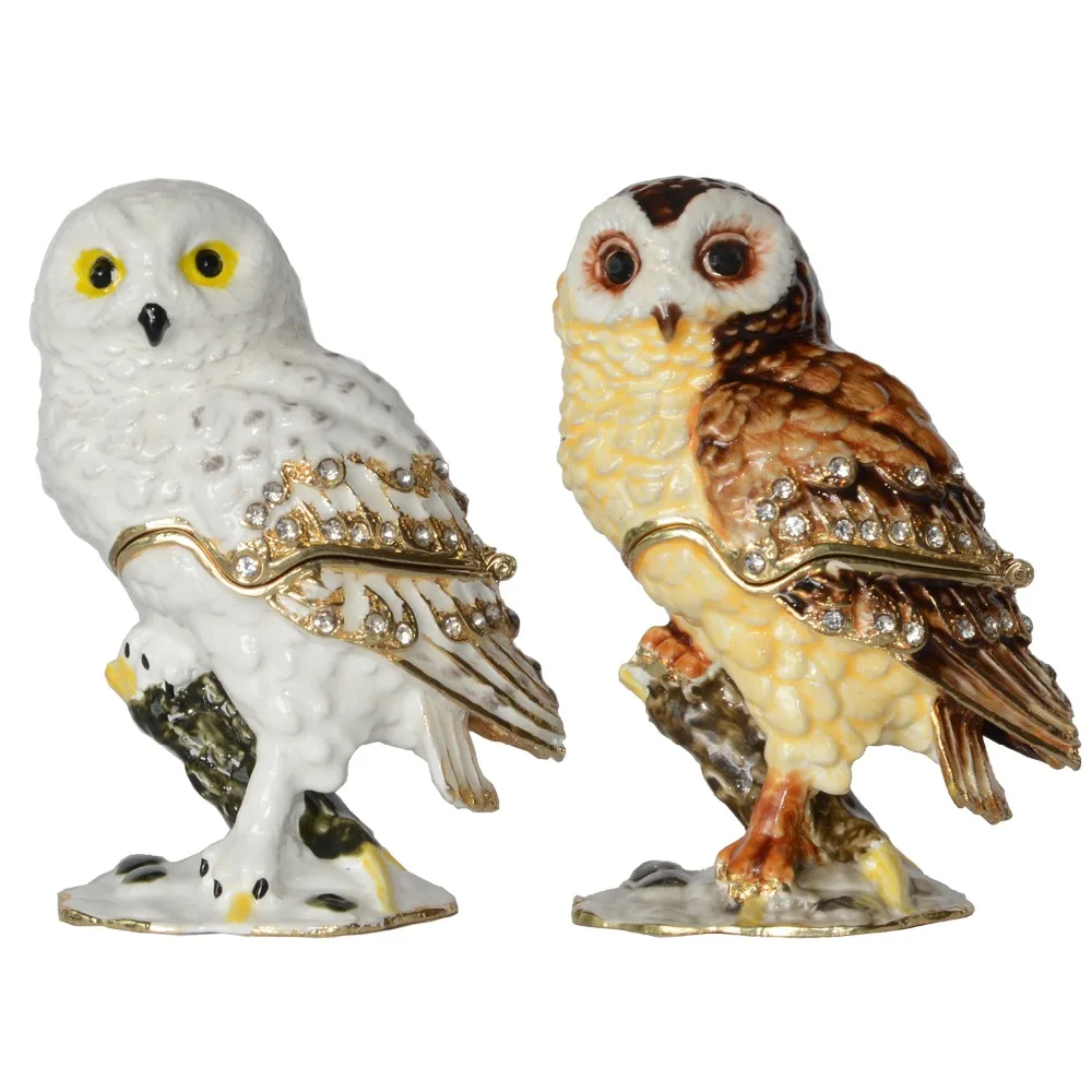 Jewelry Trinket Box Ring Holder Owl Figurine Collectible Hand-Painted Lady Gifts