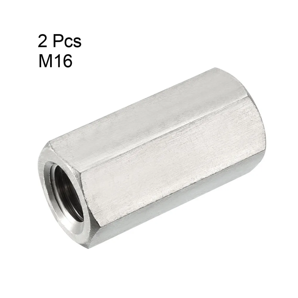 

UXCELL 2Pcs M16 X 2-Pitch 50mm Length Nut 304 Stainless Steel Metric Hex Coupling Nuts Designed With Female Thread And Hex Rod