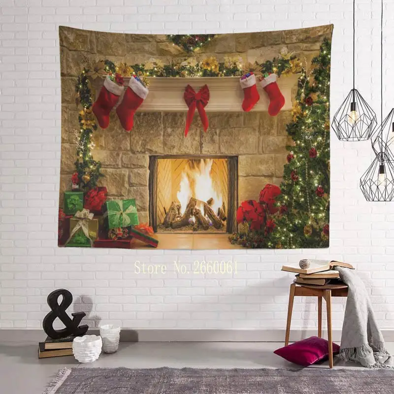 HD Stockings On The Wall Xmas Tapestry Home Decor Hanging Tablecloth Picnic Mat Outdoor Sleeping Pad Photo Background TT76 | Дом и сад