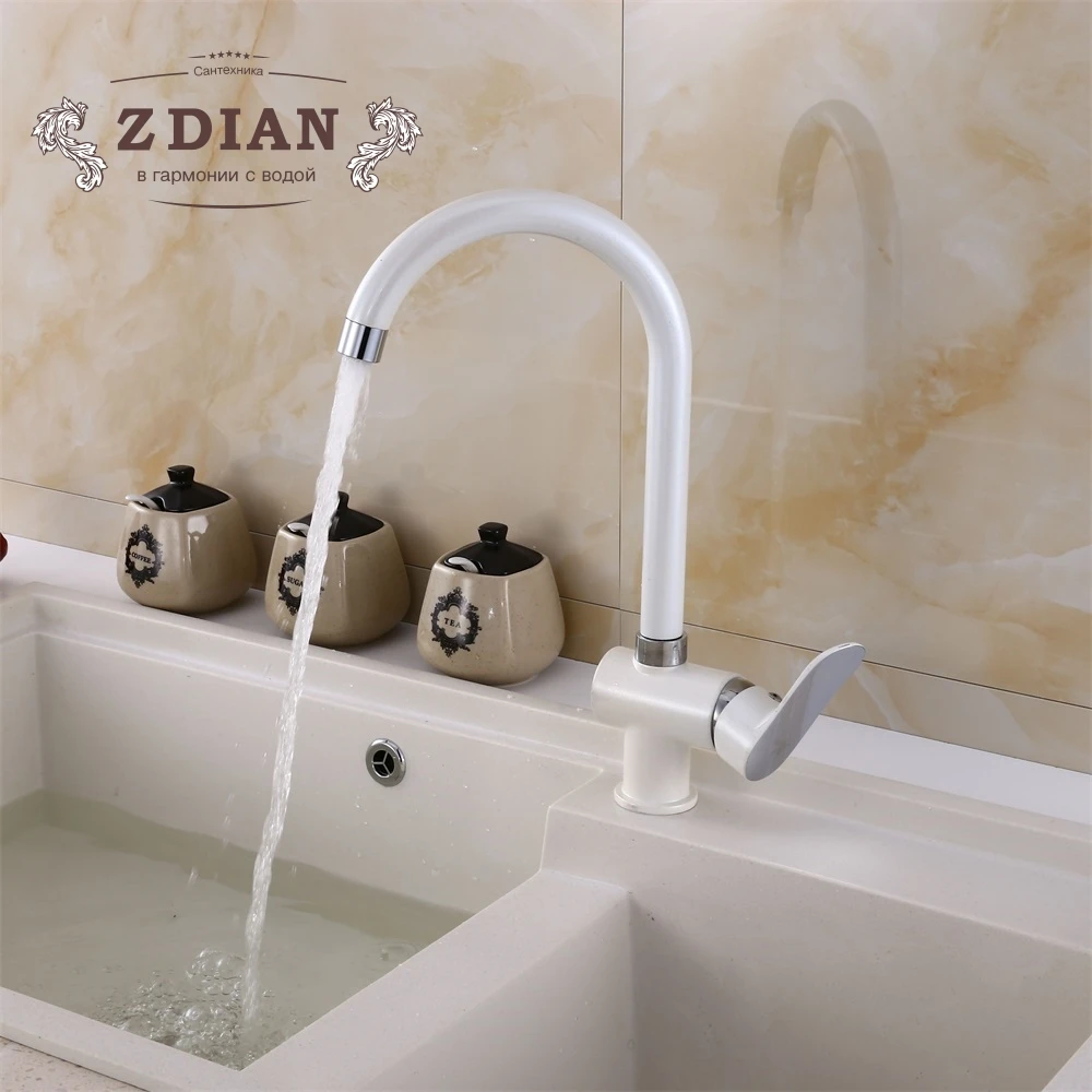 

White Kitchen Faucet 360 Degree Rotation Rule Shape Curved Outlet Pipe Tap Basin Plumbing Hardware Sink Faucet