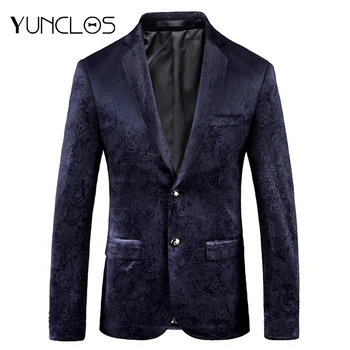 

YUNCLOS New Arrival Costume Velvet Rose Printed Men Blazer Slim Fit Party Suit Jackets High Quality Blazer Jackets for Men