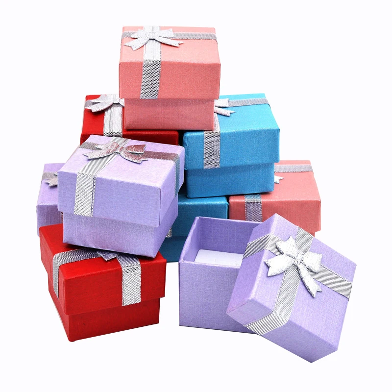 

4X4X3cm Jewelry Organizer Box Mixed Color Earrings Ring Box 48pcs Square Cardboard Gift Box Packaging Jewellery Display