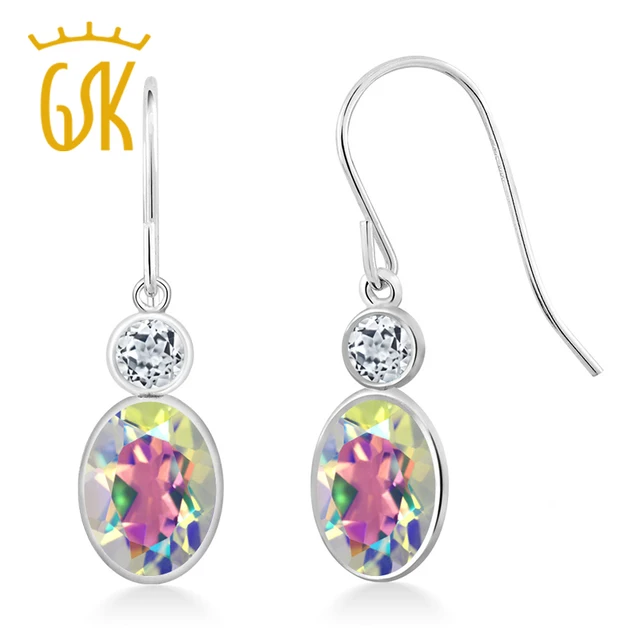 Aliexpress Gemstoneking 2 18 Ct Oval Natural Mercury Mist Gemstoneking 2 18 Ct Oval Natural Mercury Mist Mystic Topaz White Drop Earrings For Women 14k