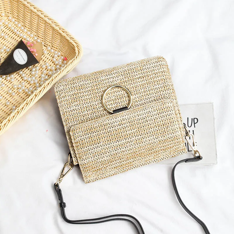Women Summer Beach Straw Bags Female INS Popular Handbag Fashion Lady Shoulder Bag Ring Travel Knitted Crossbody Bolsa SS3171 (7)