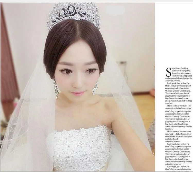   Luxo Espumante Coração de Cristal Coroa De Noiva Acessórios Para o Cabelo Para As Mulheres Meninas Tiaras De Casamento Grande Coroa Diadema (4)