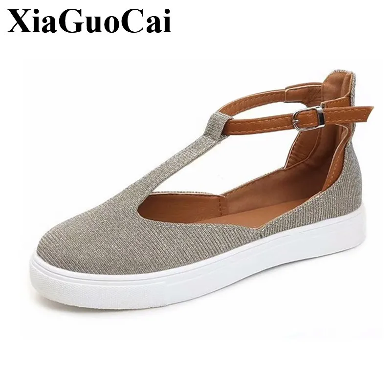 

New Flat Shoes Women Plus Size Loafers with Ankle Strap Spring Summer Solid Adult Ladies Footwear with Platform Comfort Sandals