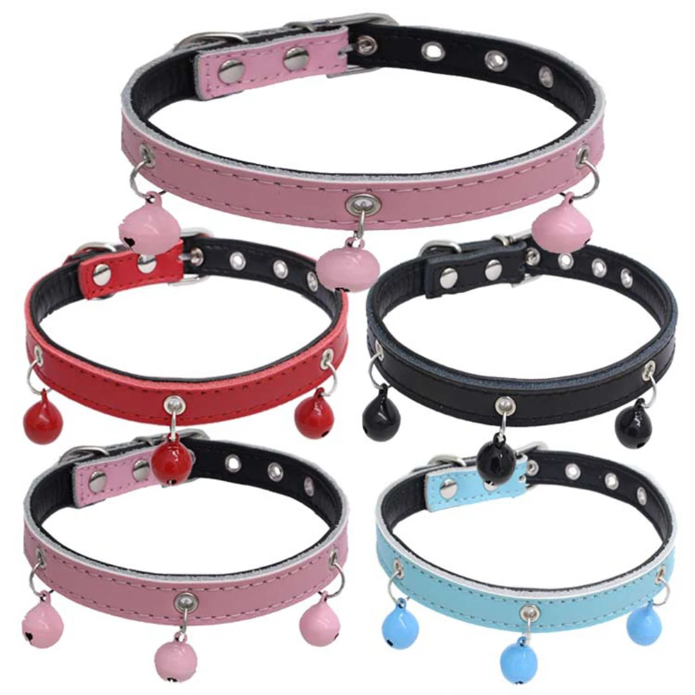 Pet Puppy Dog Collars Adjustable PU Leather With the Bell for Small Dog