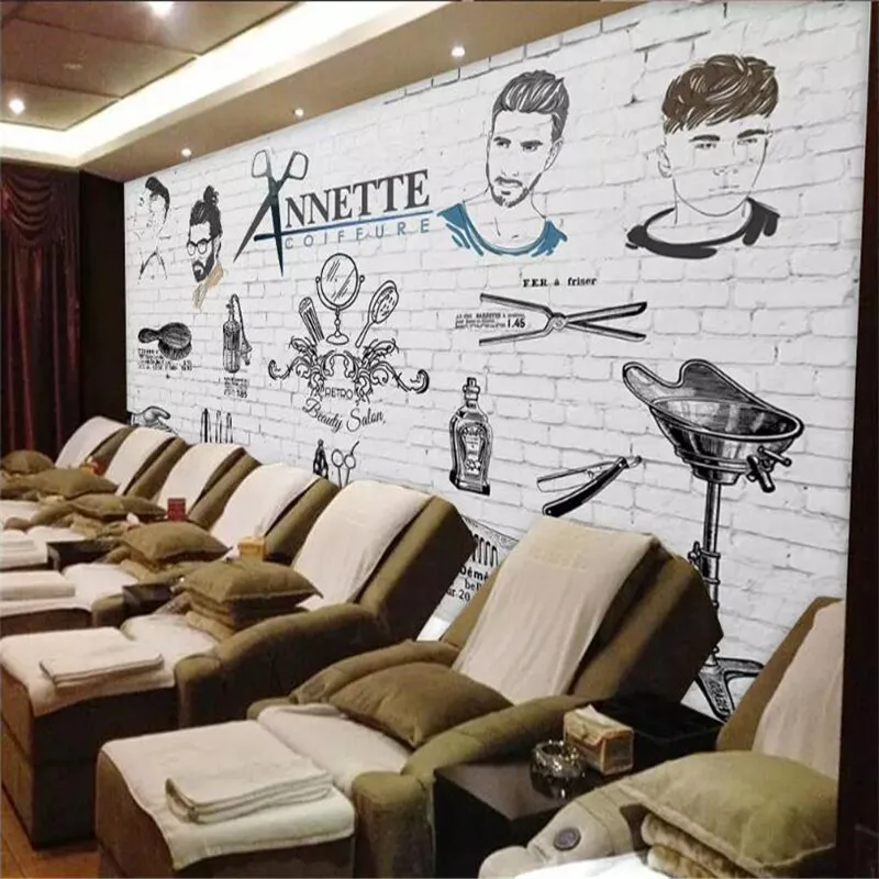 Hand-painted trend barber shop background wall custom large wallpaper mural 3D photo wall factory wholesale Hand-painted trend barber shop background wall custom large wallpaper mural 3D photo wall factory wholesale