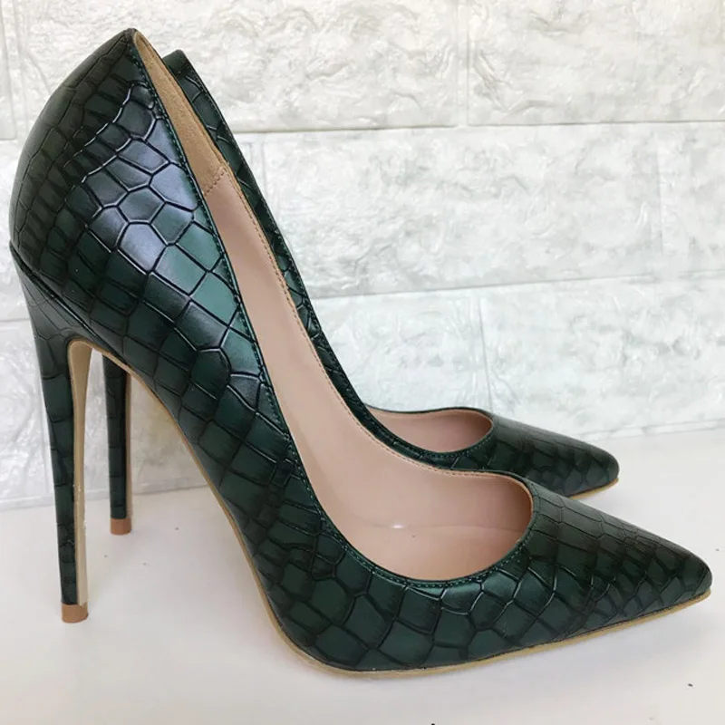Sxzyqfw/ г., новые весенние женские туфли-лодочки на высоком каблуке темно-зеленого цвета с узором из камней женские офисные туфли на шпильке 12 см - Цвет: 12cm