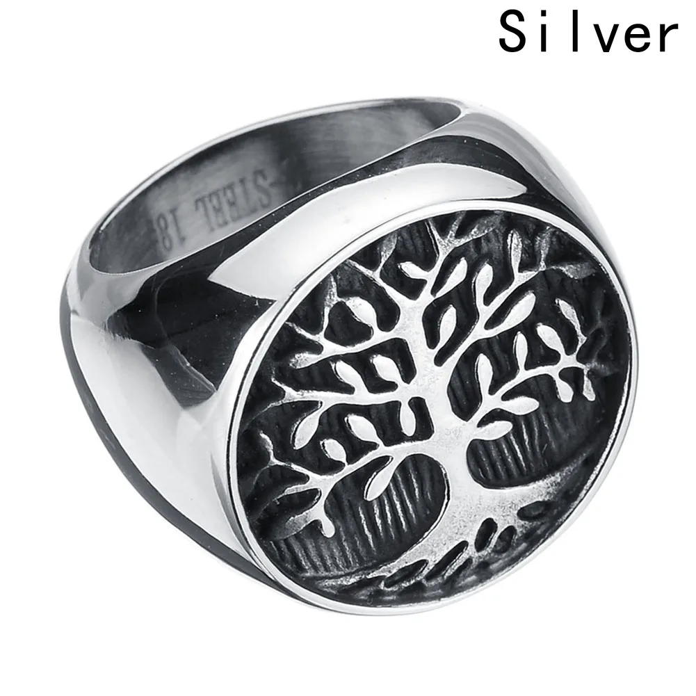 

New Life Tree Titanium Stainless Steel Ring Wisdom Tree Of Life Rings For Men Jewelry Size 7-13