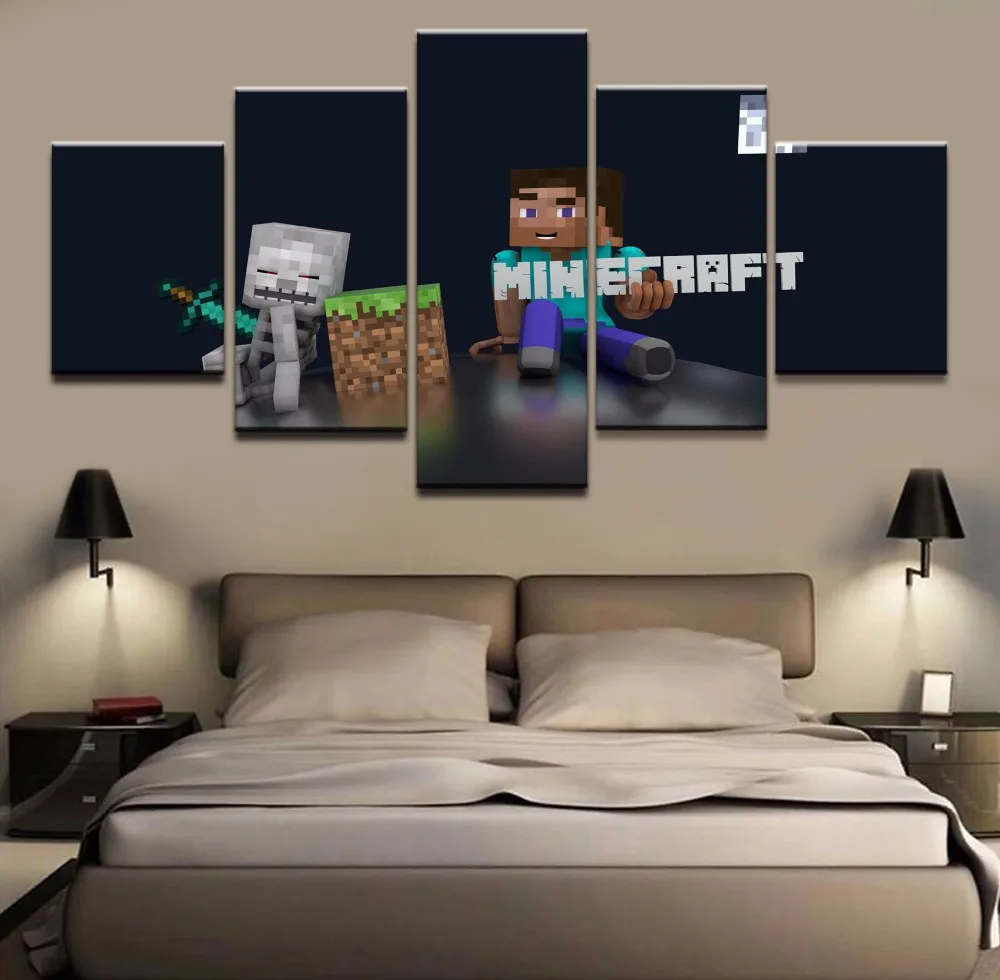 Us 10 2 49 Off Artwork 5 Panel Canvas Printed Picture Minecraft Home Decoration Wall Art Game Poster Canvas Painting Modern Wall Decor Cuadros In