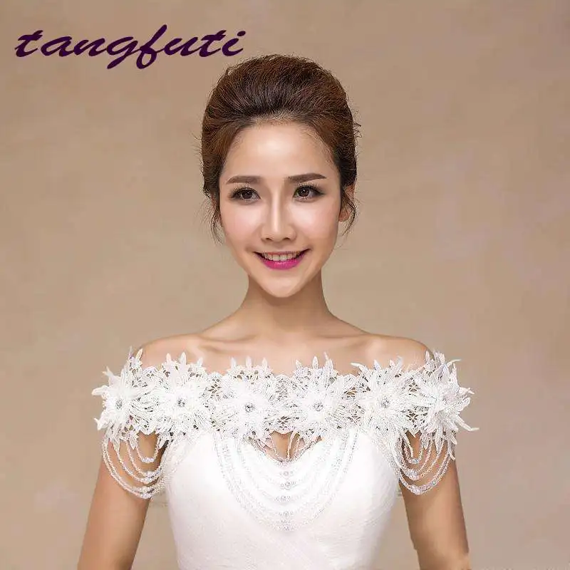 White Bridal Wraps Big Flower Beaded Wedding Dresses Accessories Free