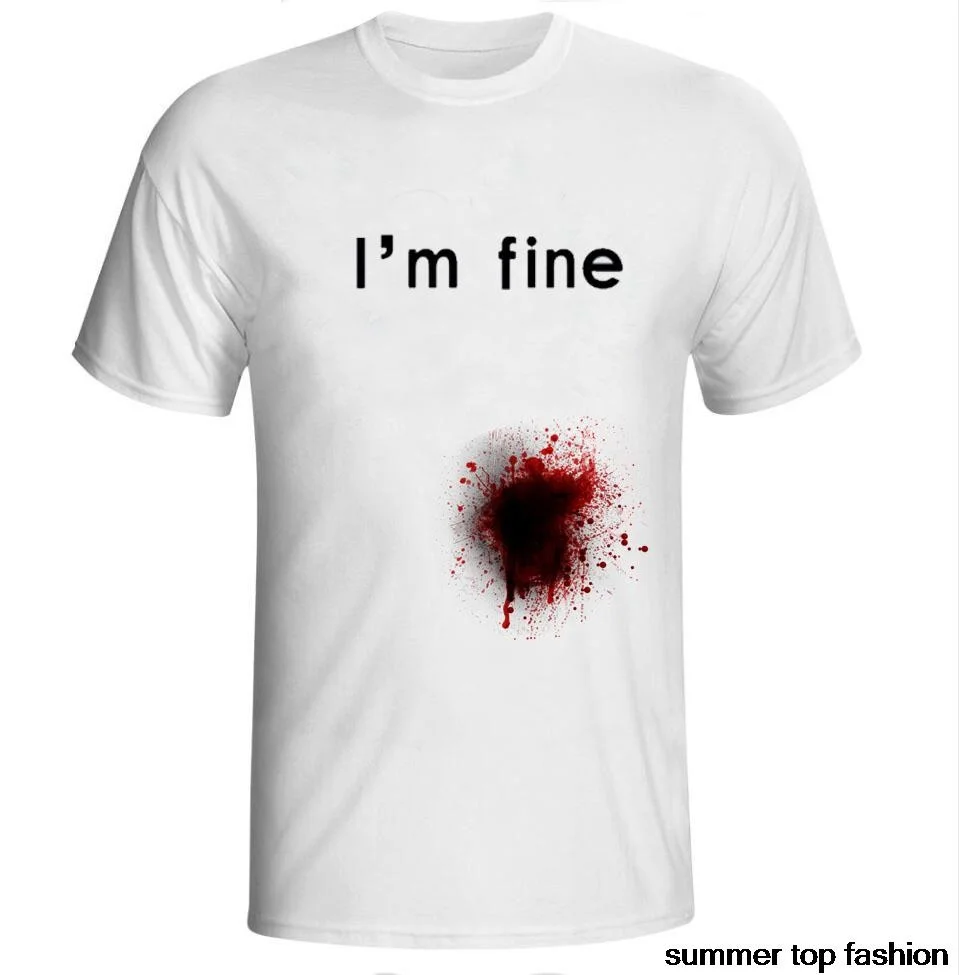 Fashion New Men/Women's Tee Shirt Print I'M Fine Blooded Funny T T-Shirts Cotton Short Sleeve Summer Casual Tops Mens | Мужская