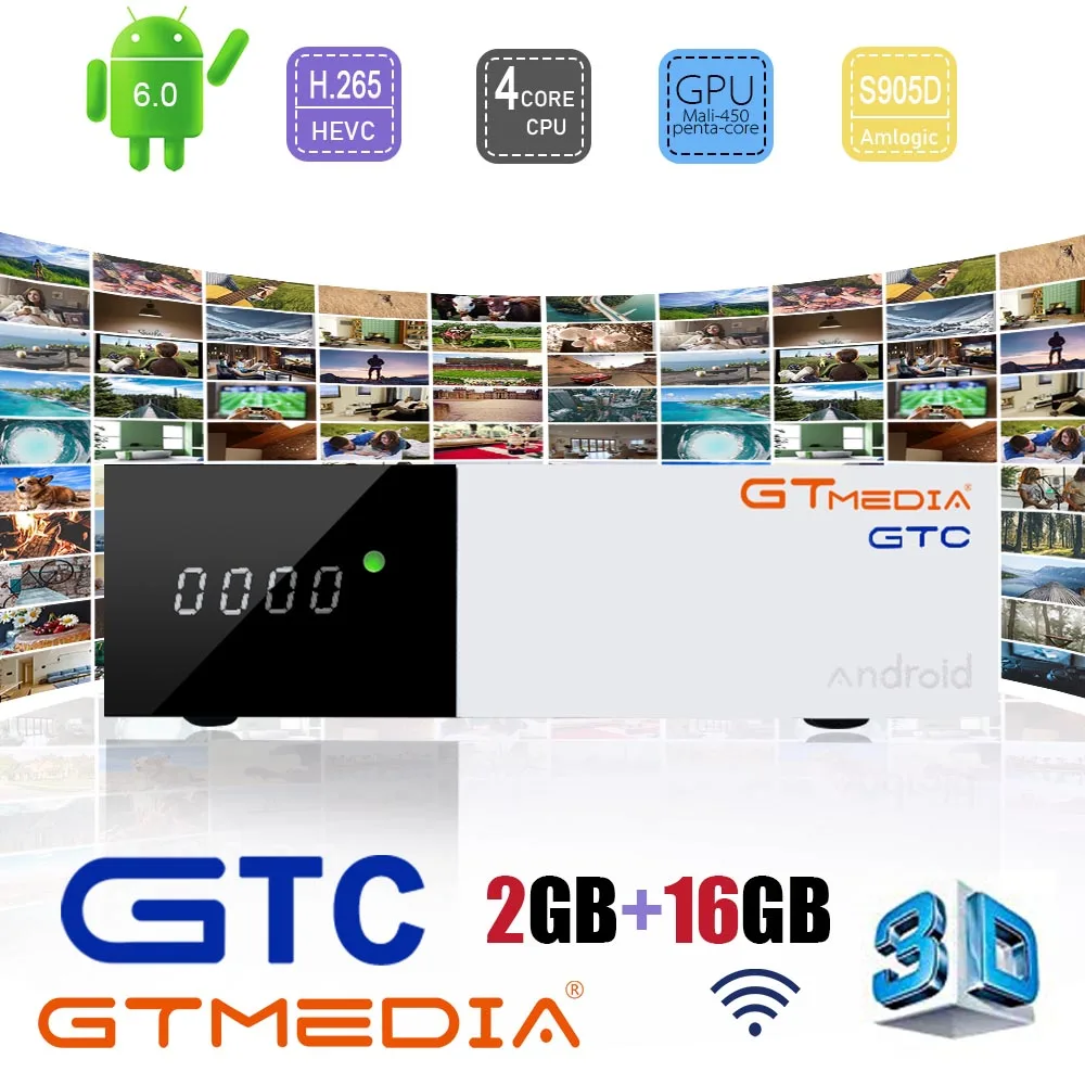 

From UK FREESAT GTmedia GTC Android 6.0 TV BOX DVB-S2/T2/Cable/ISDBT Amlogic S905D 2GB RAM 16GB ROM +1 year free CCcam gift