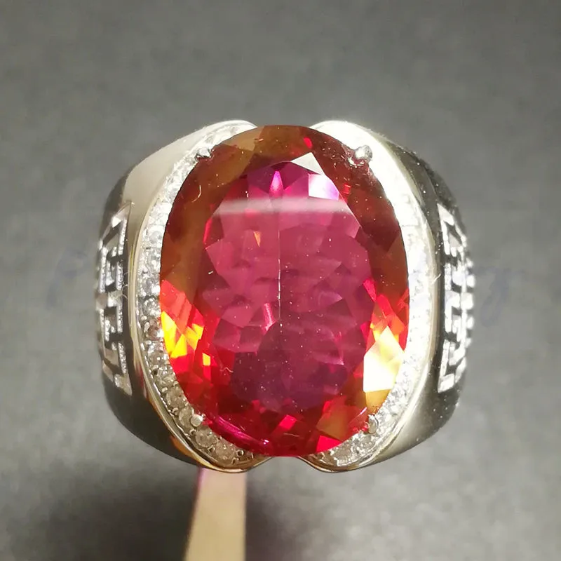 

Men ring Red topaz ring Free shipping Natural real red topaz 925 sterling silver 12*16mm 14ct big gemstone #FM18070214