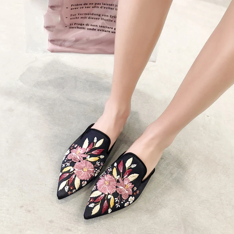 floral flat mules