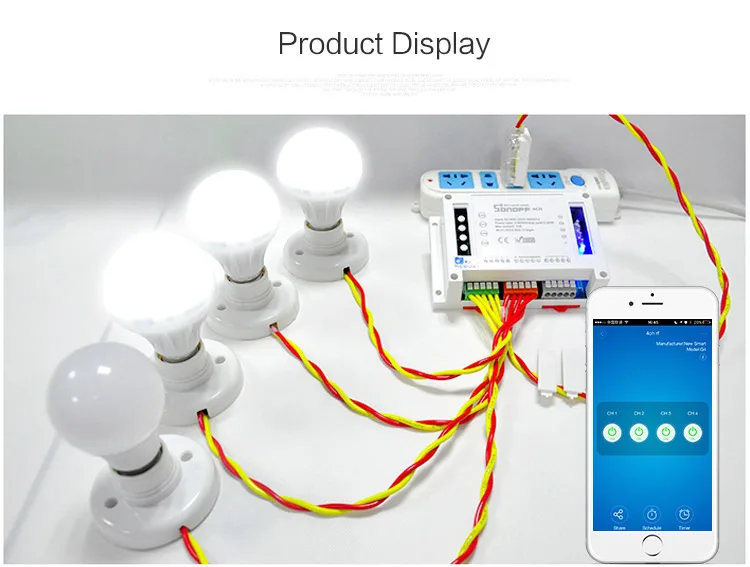 Интеллектуальный выключатель света Sonoff 4CH Интеллектуальный переключатель Wi-Fi универсальный пульт дистанционного управления интеллигентая(ый) переключатель прерыватель 4 канала c креплением на рейке Din для умного дома