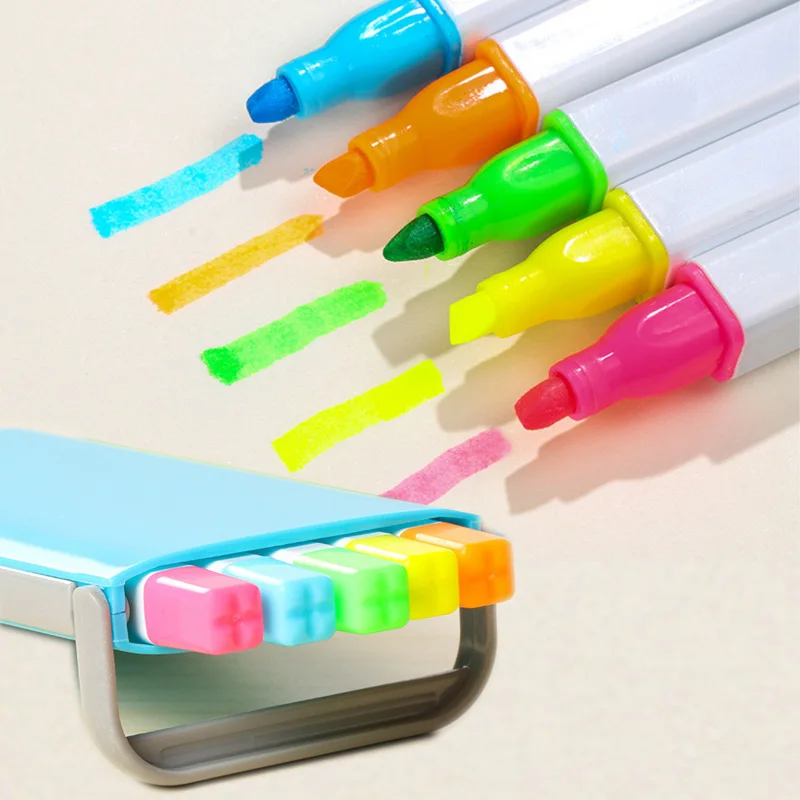 5Pcs / BOX Cute Ink 5 Colors Highlighters Marker Stationery Gel ink Pen
