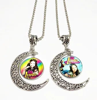 

24pcs/lot( Mixed 8 styles) Super pop singer Soy Luna necklace Elenco de Soy Luna Photo silver torque I'm moon glass pandent