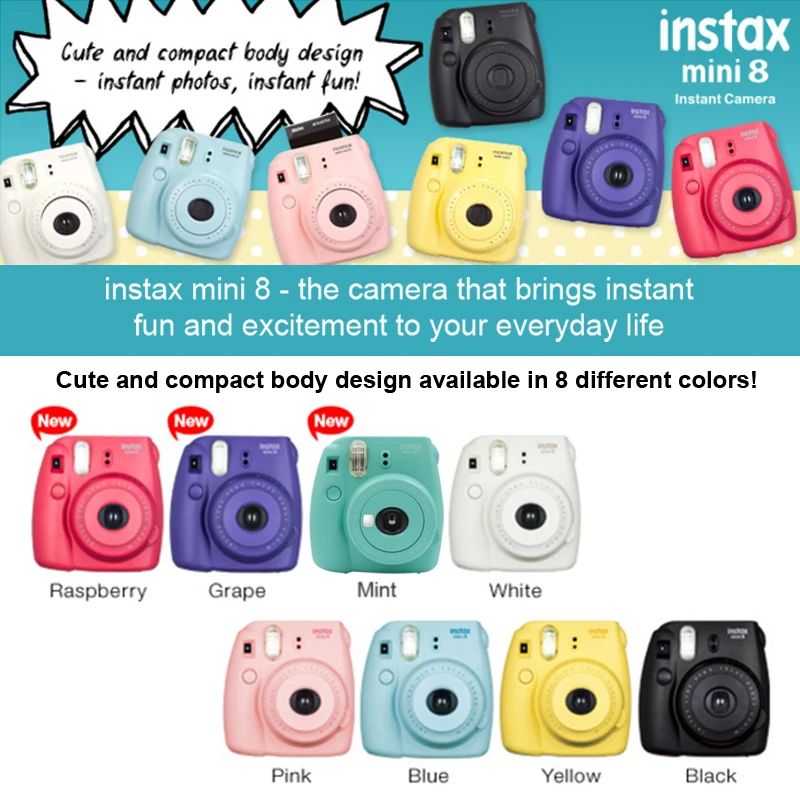 Fujifilm Instax Mini 8 мгновенная синяя камера+ линзы для селфи+ мини белый простой 4 коробки(80 пленка