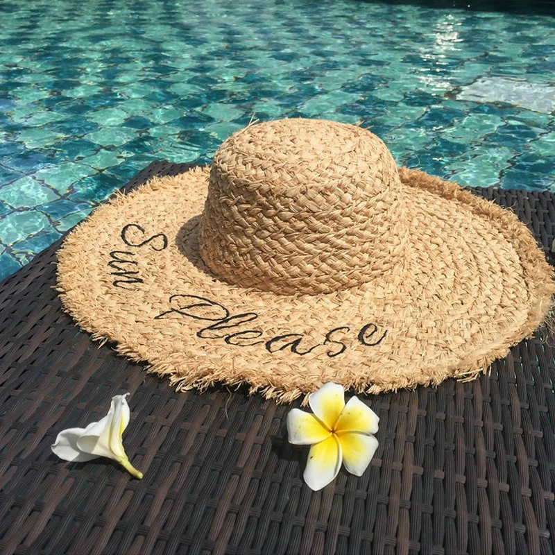 Fashion 100% Natural Raffia Straw Hat Women Summer Large Jazz Sun