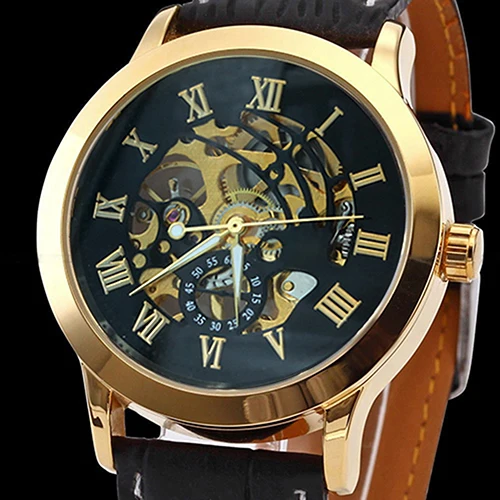 

Men's Fashion Roman Numerals Mechanical Skeleton Hollow Dial Wrist Watch Gift