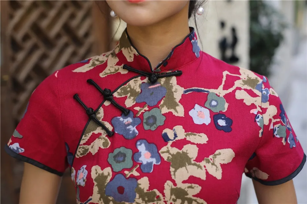 Шанхай история 2019 Весна Cheongsam смесь льна Qipao с подкладкой китайское традиционное платье Восточный китайский Женская одежда