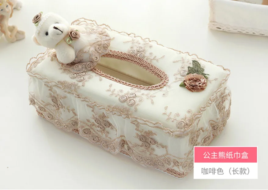 European Bear Cloth Fabric Lace Tissue Box Garden Creative Restaurant Living Room Desktop Paper Towel Storage Box Home Decor