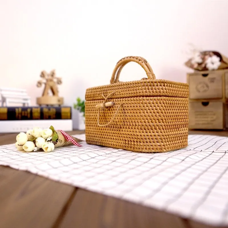 Women Straw Bag Female Summer Beach Handbag Lady Handmade INS Popular Vintage Rattan Bags Hollow Totes Box Large Bag SS3129 (1)