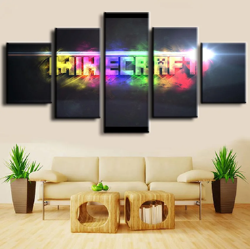 5 Panel Canvas Printed Game Poster Minecraft Wall Art Home