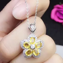Желтый сапфир цветок ожерелье натуральной сапфир 925 серебро 0.55ct* 5 шт. драгоценных камней# SB18101509