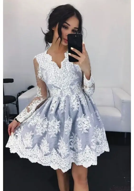 Сексуальное платье трапециевидной формы с v-образным вырезом, прозрачное, с длинными рукавами, кружевное розовое вечернее платье, короткое, с аппликацией, винтажное вечернее платье, robe de soiree