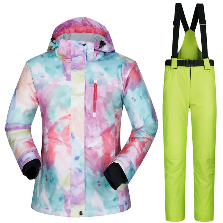 Womens Ski Suit Snowboard Clothes Waterproof Winter Outdoor Snow Ski Jackets And Pants Skiing And Snowboarding Jacket Women - Color: XS And Green