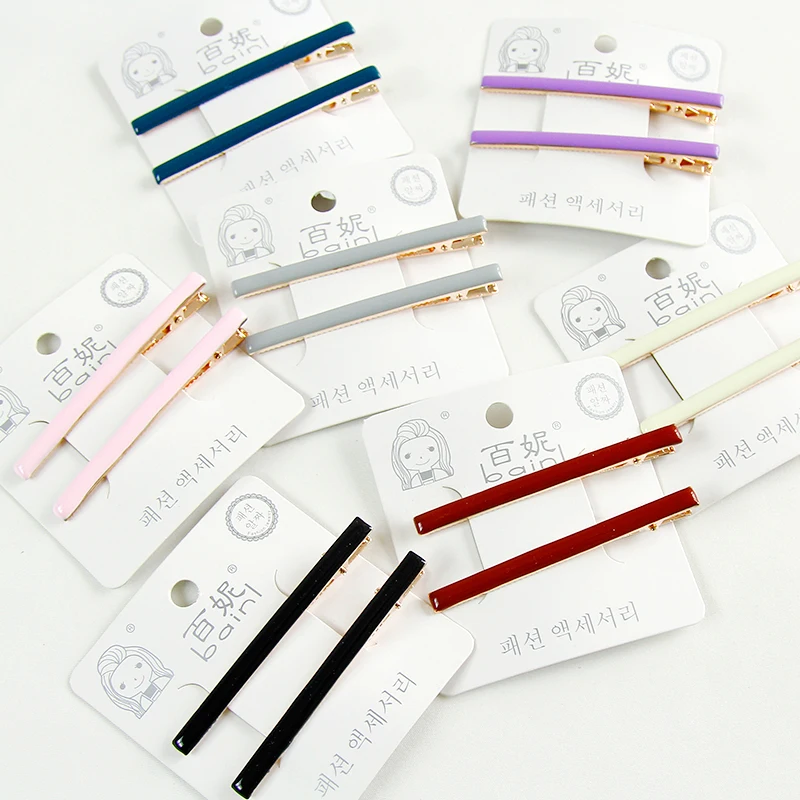 

2 pcs/set- Korean Version Sweet Pure Color Glaze Monogrammed Side Clip Woman Simple Temperament Hair Clip Girls Hair Accessories