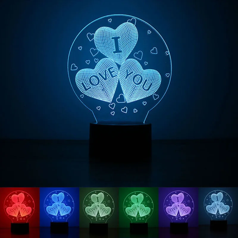 

USB Powered Heart-shaped 3D Night Light LED Desk Lamp Touch Key Decoration Lights Use Home Hotel Party Holiday