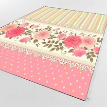 Розовый кремовый зеленый линии розы цветы лист 3d печать Нескользящая микрофибра Гостиная декоративный современный моющийся коврик