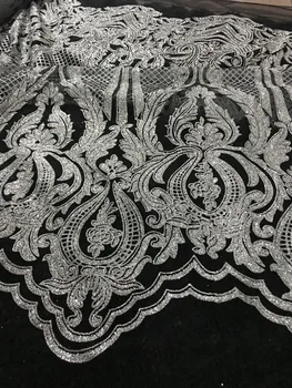 

5yard/lot african glitter lace fabric yaking-446 embroidered tulle lace with glued glitter for party dress