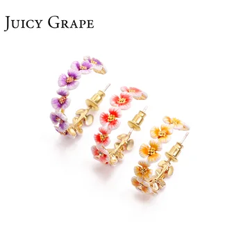 

Juicy Grape new arrival enamel glaze hand painted copper plated 925 sliver sweet flower ear stud